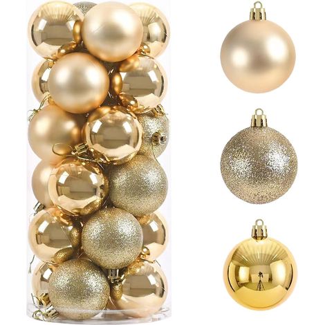 Set mit 24 unzerbrechlichen Mini-Weihnachtskugeln zum Aufhängen an Weihnachtsbäumen, für Partys, Hochzeiten und Karneval (gold, 4 cm)