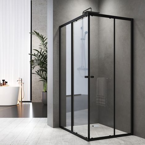 WDWRITTI Schwarzer Duschkabine 80x100 cm Schiebetür, Duschkabine 100x80cm Eckeinstieg Duschabtrennung mit 6mm ESG Sicherheitsglas Glas Duschwand Höhe: 185cm