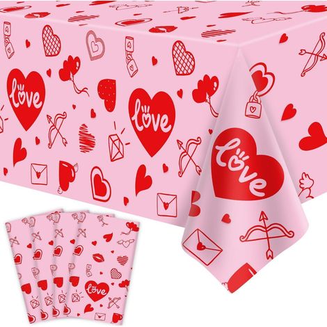 4er Set Tischdecken Valentinstag Herz Motiv 130x220cm abwischbar