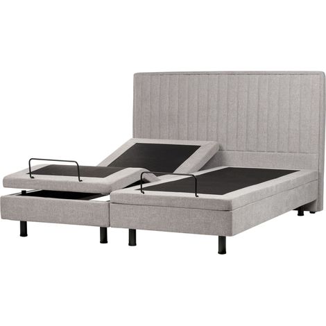 Lit Double Ajustable Moderne en Tissu 180 x 200 cm Electrique Réglable avec Télécommande Gris Clair Duke II (1/5)