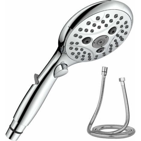 Shower head with water shut-off, hand shower with 6 spray patterns, water-saving shower head with 150cm flexible hose, shower head with flow limiter 6.5 L/min (1/5)