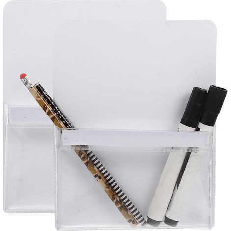 Lot de 2 porte-documents magnétiques, porte-stylos magnétiques, porte-stylos pour tableau noir, pochettes de classement transparentes en PVC.-21X16CM (1/4)