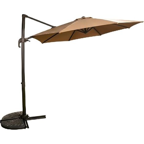 Parasol Déporté 300 cm Gris-Brun Inclinable et Rotatif 360°, Mât Aluminium et Fer, Toile Anti-UV Imperméable avec Pied en Croix