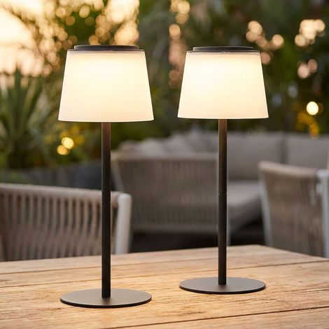 Lampada da tavolo a LED per esterni ricaricabile lampada da tavolo per interni esterni nera satinata lampada da giardino touch dimmer USB, metallo, 1,8W 150lm bianco caldo, DxH 13x34 cm, set di 2 (1/5)