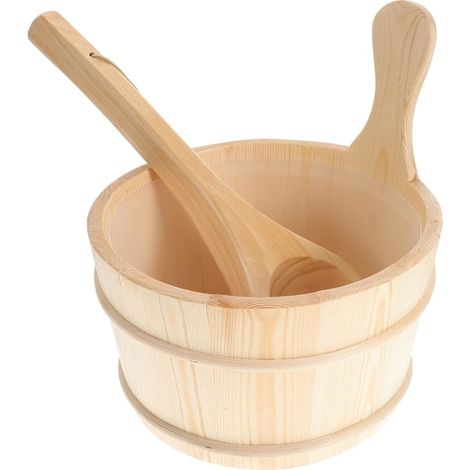 2 pcs Sauna Wooden Bucket and Ladle Set Sauna Water Bucket Wooden Ladle Kit Barrel Set Sauna Steam Water Accessories (1/5)