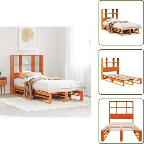 Letto con pediera - vidaXL Letto Libreria senza Materasso Marrone Cera 100x200 cm Legno - Letto con spazio di stoccaggio
