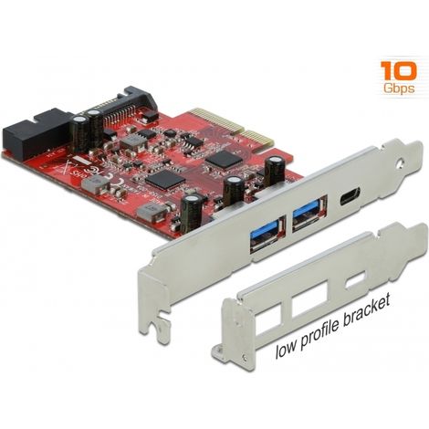 Delock Tarjeta PCI Express x4 a 1 x externo USB Type-Câ¢ hembra + 2 x externo USB Type-A hembra SuperSpeed USB 10 Gbps (USB 3.2 Gen 2) + 1 x interno