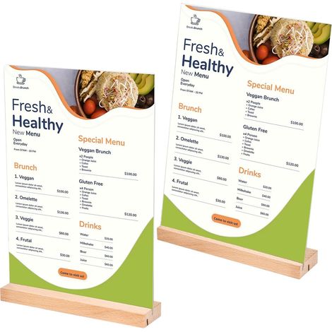 2er-Pack Tischaufsteller, A4-Preisschilderständer, Acryl-Preisschilderständer mit Holzsockel, L- und T-Form, 21 x 29,7 cm, für Speisekarten, Hochzeiten, Cafés, Restaurants und Fotorahmen (1/5)