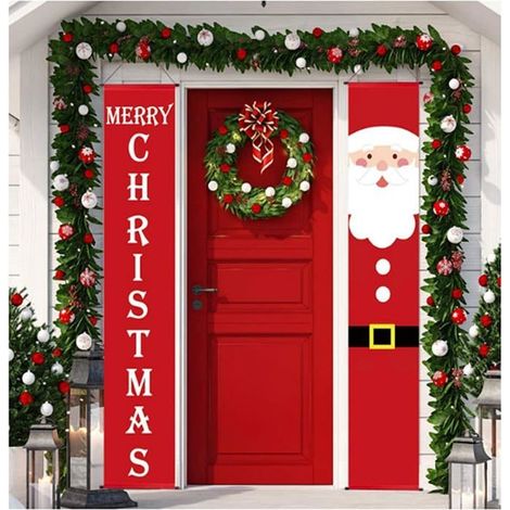 Bannière de Noël décorative pour l'extérieur et l'intérieur, Père Noël, panneau de bienvenue pour le porche-180 x 30 cm (1/5)