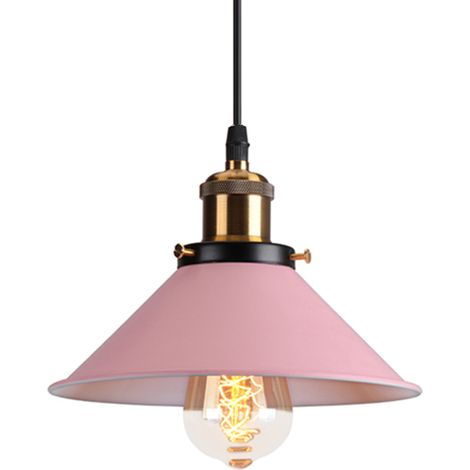 Suspension Luminaire Industrielle Ø22 cm , Lustre Plafonnier Vintage Abat-jour E27 Ampoules en Métal pour Salle à Manger Salon Cuisine Chambre - Rose clair (1/5)