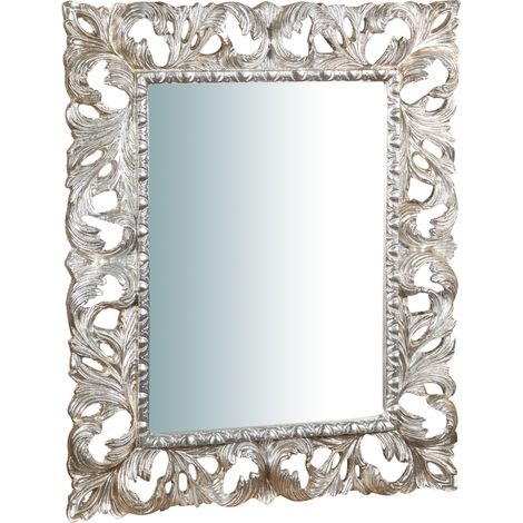 Miroir Mural à accrocher en BOIS. FINITIONS : FEUILLE D'ARGENT EFFET VIEILLI. L82XPR6XH101 FABRIQUÉ EN ITALIE