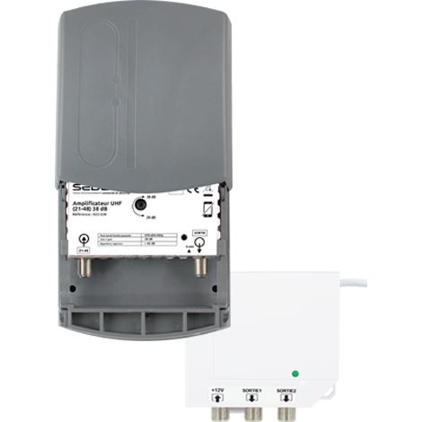 Kit Amplificateur 35 dB + Alimentation 12 Volts 2 sorties Canaux 21-48 SEDEA – Gain réglable, Bande de fréquence 470 à 694 MHz (1/5)