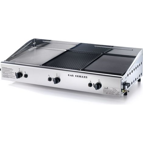 Barbecue Tripla Piastra di Cottura a Gas GPL con 3 Piastre in Acciaio Inox e Ghisa Made in Italy