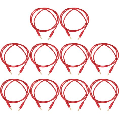 Lot de 10 câbles de test fiche banane mâle-mâle, laiton nickelé or J.70003 4mm rouge (1/5)