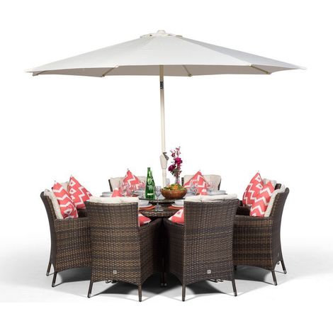 Savannah Round 8 Seater Rattan Patio Dining Set - Brown (1/5)