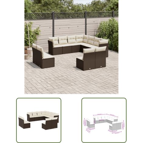 The Living Store Salon de jardin et coussins 11 pcs marron résine tressée - Ensemble Salon De Jardin - Mobilier De Jardin - Canapé Extérieur - Résine Tressée - Rotin Synthétique (1/3)
