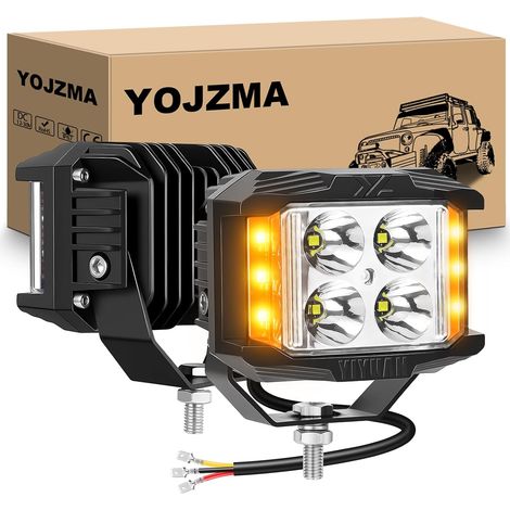 2PCS 4Pouces 10CM 35W Projecteur LED Triple Face, Anti-brouillard Spot/Flood, Strobe Ambre (1/5)