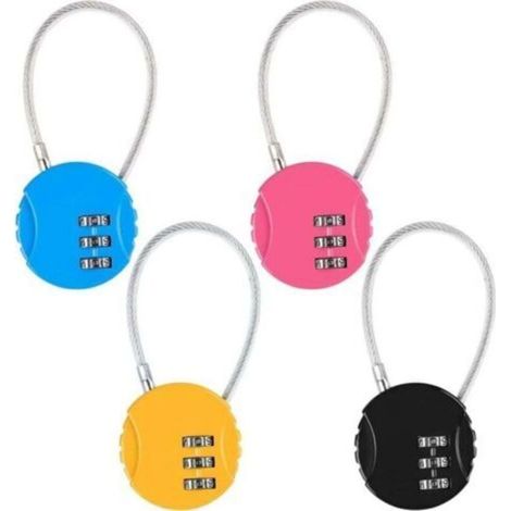 4 PCS Code Padlock, 3-Digit Code Padlock (4 Colors), Airplane Suitcase Padlock, Code Cable Padlock for Bike, Travel Bag, Locker or Backpack (1/4)