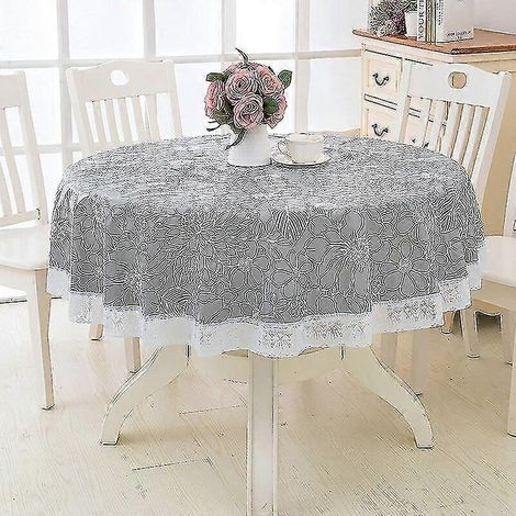 Nappe ronde en PVC motif floral dentelle, imperméable et anti-taches, toile cirée résistante à l'huile pour salle à manger (1/5)