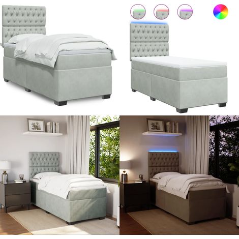 Boxspringbett mit Matratze Hellgrau 100x200 cm Samt - Boxspringbett - Samtbett - Doppelbett - LED Beleuchtung - Höhenverstellbares Kopfteil - Home & Living (1/5)