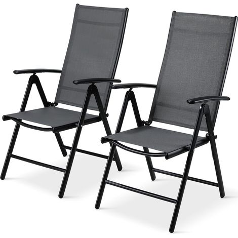 LIFERUN Lot de 2 chaises de jardin pliables en aluminium à dossier haut avec dossier réglable en 7 positions, jusqu'à 120 kg, légères, pour balcon, salle à manger, camping (1/5)