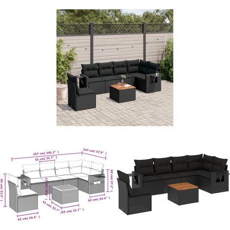 7-tlg. Garten-Sofagarnitur mit Kissen Schwarz Poly Rattan - Gartenmöbel Set - PE-Rattan Möbel - Outdoor Lounge - Esszimmergarnitur - Balkonmöbel - Home & Living (1/3)