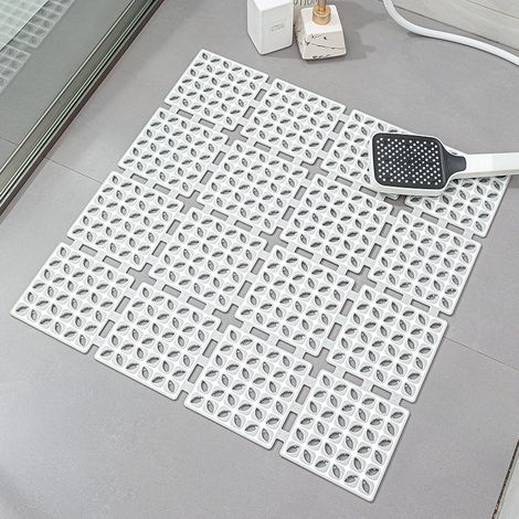 Tapis De Douche Carré Antidérapant,60x60cm TPE Tapis De Douche Antidérapant Avec Ventouse Et Trous De Drainage,Pliable,Pour Enfants Âgés,Blanc Gris (1/5)