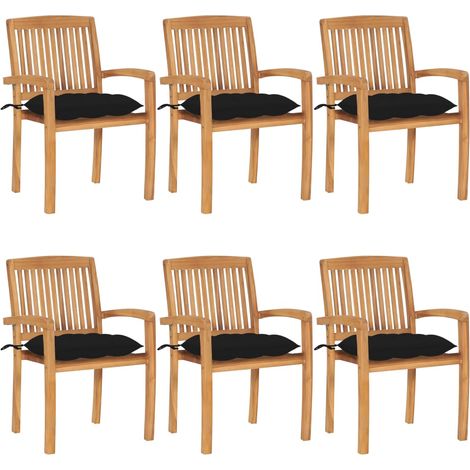 Lot de 6 Chaises de jardin empilables avec coussins Fauteuil de Jardin Chaises d'extérieur Teck solide 13113 (1/5)