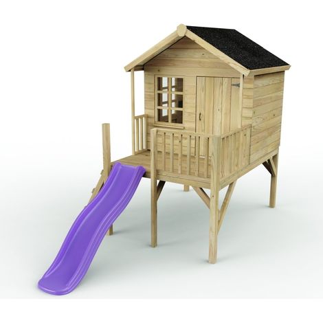 5ft x 5ft Wooden Garden Playhouse on Deck with 6ft Slide - Pheasant Purple
