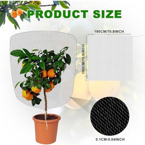 Insektennetz, 2 Stück Insektenschutznetz, Garten-Insektennetze mit Kordelzug, feinmaschig zum Schutz von Topfpflanzen (1,8 x 1,8 m) (1/4)