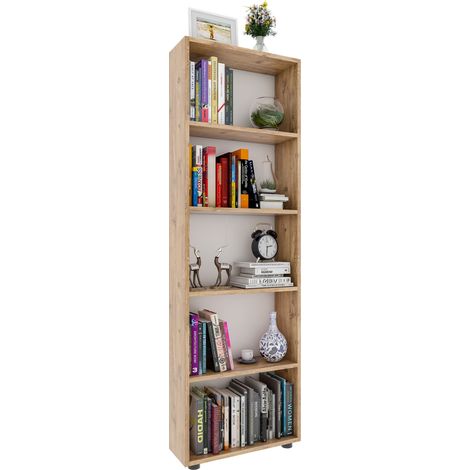 VCM Scaffale in legno in stand  Libreria salvaspazio  Dimensioni ca. A. 169 x L. 56 x T. 20 cm  Stoccaggio elegante  Mensola – Bulas 5 scomparti (rovere miele) (1/2)
