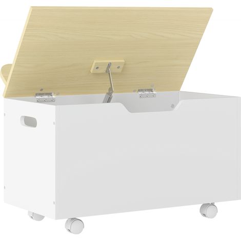 Coffre à jouets enfant avec roulettes, boîte de rangement enfant à couvercle rabattable, dimensions 59 x 30 x 53 cm, blanc (1/5)