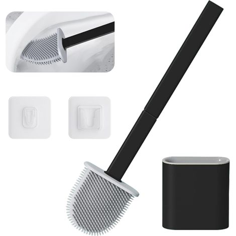Brosse De Toilette en Silicone Flex avec Support,Brosse De Toilette À Nettoyage en Profondeur avec Poignée en Plastique Antidérapante,Tête De Cuvette Pliable pour Nettoyer Le Coin des Toilettesour