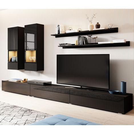 Wohnwand inkl. LED Beleuchtung ARVADA-83 in schwarz Hochglanz mit schwarz matt, B/H/T: ca. 270/200/41 cm (1/5)