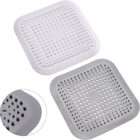 Set di 2 pezzi di raccogli-capelli in silicone per doccia con ventosa, protezione per lo scarico, filtro per lavandino, filtro universale per capelli per bagno, vasca da bagno, cucina (bianco + grigio (1/4)