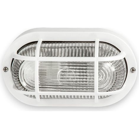 Plafoniera ovale 20.4x11.5xH9.5 cm con griglia in resina per esterno -  Bianco (1/5)