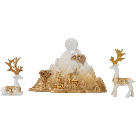 Statues en résine de cerfs assis et debout, figurines de rennes, ornements, sculptures de rocaille de montagne pour la maison, le bureau, le salon, la décoration de meuble TV, or blanc (1/5)
