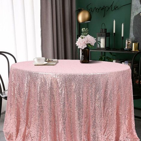 Nappe ronde à paillettes de 120 cm pour décoration de table de mariage ou de fête