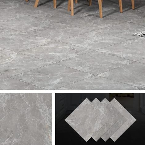 Lino Sol Adhesif Gris Carrelage 30X30cm-Épaissir-Imperméable-Antidérapantes-Linoleum Revetement de Sol pour Salle de Bain Cuisine Salon Toilette Chambre Corridor Balcon 4 Dalles (1/5)