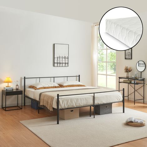Metallbett Laos 160x200 cm mit Kaltschaummatratze Schwarz [en.casa]