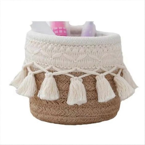 Panier de rangement tressé en corde de coton faite main, pour bureau, jouets, cosmétiques, clés, goûter, rangement pour petits objets, kaki (1/5)