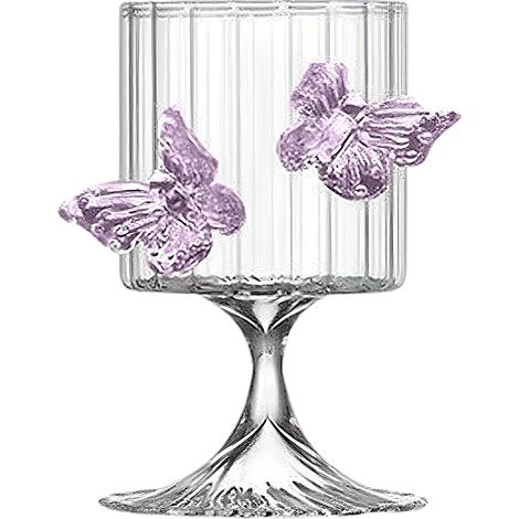 Verre à pied en verre borosilicate haute qualité, design tulipe avec rayures violettes, idéal pour boissons froides et champagne (1/5)