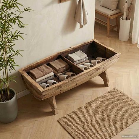 vidaXL Banc de rangement Bois massif et tissu 103 x 51 x 44 cm (1/5)