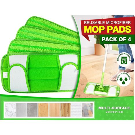 Lingettes réutilisables pour balai Swiffer (lot de 4), tampons de balai réutilisables, lingettes en microfibre pour nettoyer et frotter les sols secs ou humides (1/5)