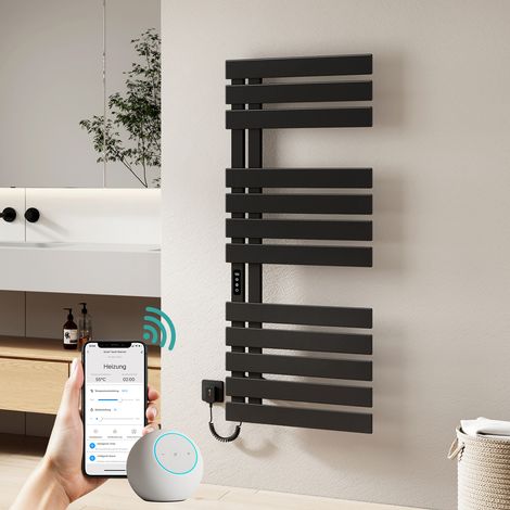 EMKE Elektrischer Handtuchheizkörper 130 x 50 cm 440 W Schwarz mit LED-Display, App & Sprachsteuerung Badheizkörper Handtuchtrockner (1/5)