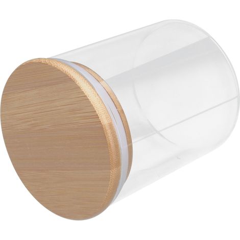 Bocal de rangement rond en bois de 450 ml avec couvercle, récipient alimentaire en verre transparent pour thé, café et épices (1/5)