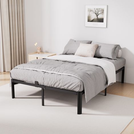 Auralum Max Telaio Letto Matrimoniale 140 x 190 cm con Spazio Archiviazione, Struttura Letto in Ferro per adulti, Letto con Rete a Doghe, silenzioso, Nero
