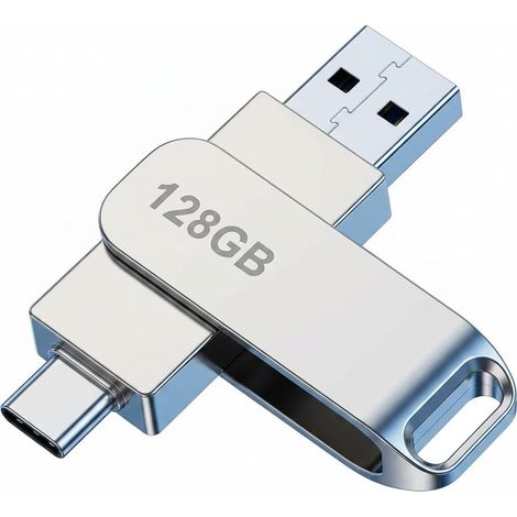 128 go Dual USB - C USB - a Metallic USB Flash Drive, pour photos, vidéos et fichiers volumineux, 128 go, deux connecteurs intégrés et un boîtier métallique compact (1/5)