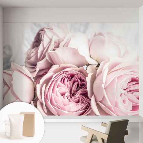 Papier peint intissé à motifs décoratifs pour salon chambre et bureau Décoration murale élégante avec colle Roses roses 152x104 cm (1/5)