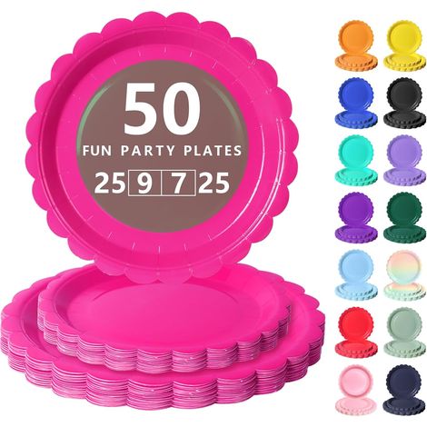 Vaisselle Jetable Festonnées, 50 Pcs Rouge rose Assiette Carton (1/5)